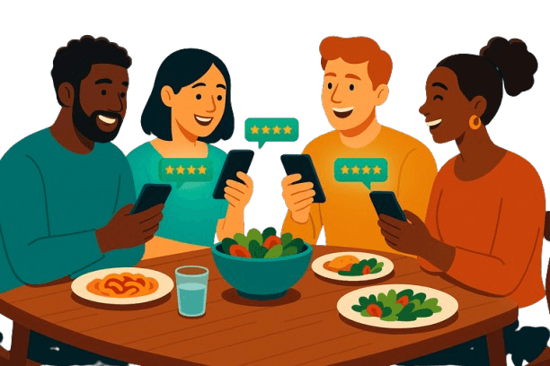 Clients satisfaits partageant un moment convivial